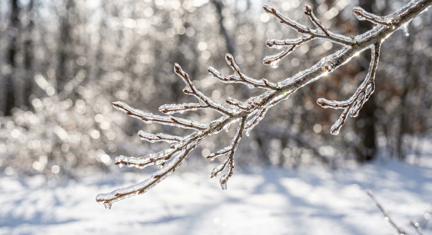 Ice-covered branch in a Western PA winter